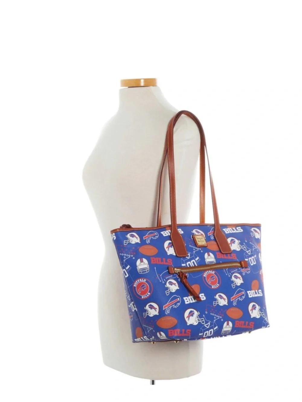Dooney & Bourke Blue Buffalo Bills Logo Tote with Brown Straps